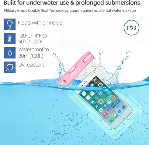 AiRunTech Waterproof Case, Waterproof Cell Phone Dry Bag Compatible for iPhone 15/14/13/12/12 Pro Max/11/11 Pro/SE/Xs Max/XR/8P/7 Galaxy up to 7.0", Phone Pouch for Beach Kayaking Travel (2 Pack)