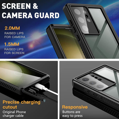 AICase Waterproof Case for Samsung Galaxy S23 Ultra, Full Body Rugged Transparent Phone Case with Built-in Screen