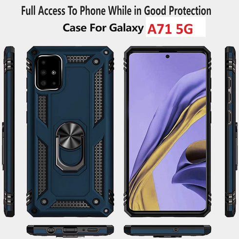 STARSHOP Compatible Samsung Galaxy A71 5G Phone Case with Tempered Glass Screen Protector, Blue