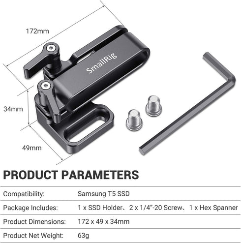 SMALLRIG Mount Bracket SSD Holder for Samsung T5 SSD, Compatible with BMPCC 4K & 6K and Z CAM (New Version) – 2245B