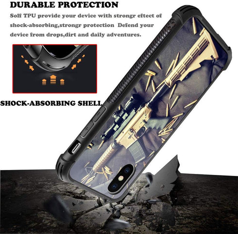 CARLOCA Compatible with iPhone XR Case, Military Pattern Design, Shockproof Anti-Scratch Hybrid Case (Black)