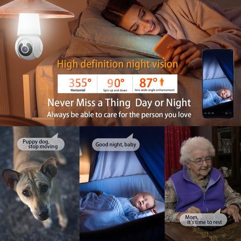 Light Bulb Security Camera WiFi Indoor/Outdoor with AI Human Detection, Live View, 2-Way Audio, V380 PRO