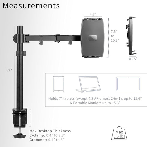 VIVO Universal Tablet Desk Mount, Single Arm Adapter for 2-in-1 Laptops, Holds up to 15.6 inch Monitors