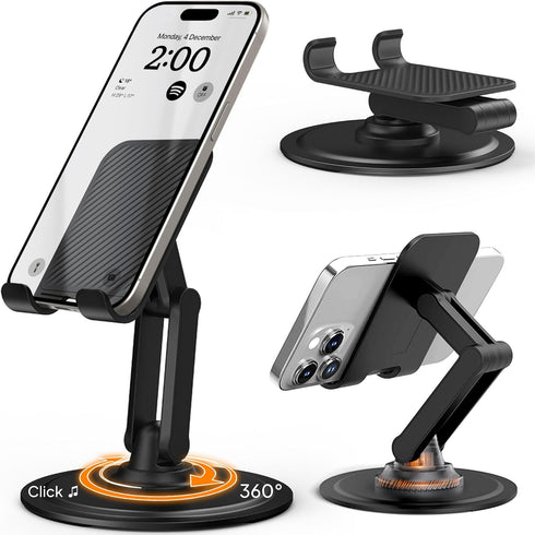 Cooper 360° Stand - Adjustable Cell Phone Stand for Desk, 360° Click-Rotating, Multi-Angle, Non-Slip Metal Base,
