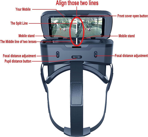 Cell Phone VR Headset, Virtual Reality Glasses for TV Movies, Compatible with iOS, Android, 4.7” to 7.3” Screens