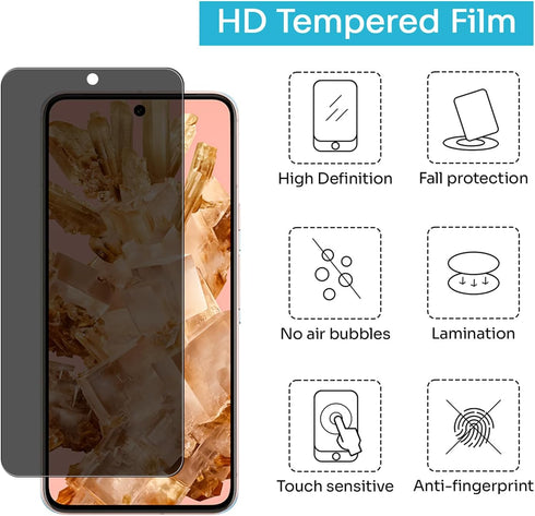3 Pack Anti-Spy Tempered Glass Privacy Screen Protector for Google Pixel 8, Ultra HD, 9H, Bubble-Free, Easy Install.