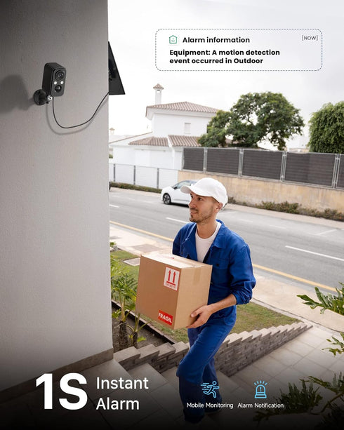Wireless Outdoor Security Cameras for Home, WiFi Camera with Solar Panel, Battery Powered, Motion Sensor Alarm