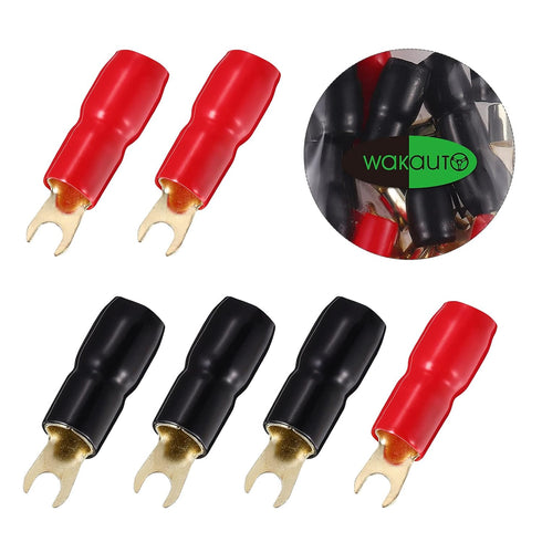 10 Pairs Copper Gold Plated 4 Gauge Strip Spade Terminal Plugs, Crimp Barrier Spades for Speaker Wire