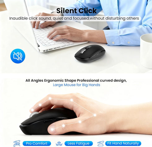 INFINMIND Mouse,USB+BT2,Multi 4-Way 3000 DPI,10 2 Wireless Bluetooth Device Ergo Full Size Mouses-big Hand,Metal Super