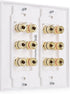 Cable Matters Double Gang Speaker Wire Wall Plate, Gold Plated with Banana Plug Binding Post for 6 Speakers, White