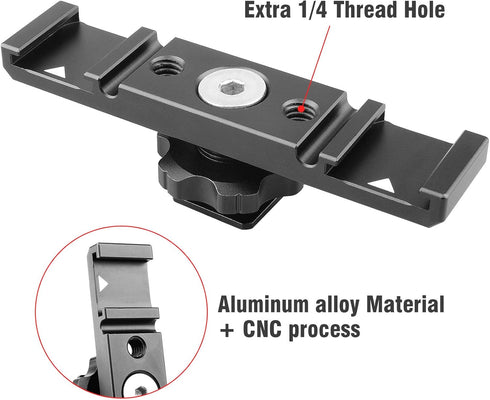Dual Cold Shoe Mount Bracket, Chromlives Dual Hot Shoe Extension Bar, Cold Shoe Mount Plate Adapter for Microphone, LED