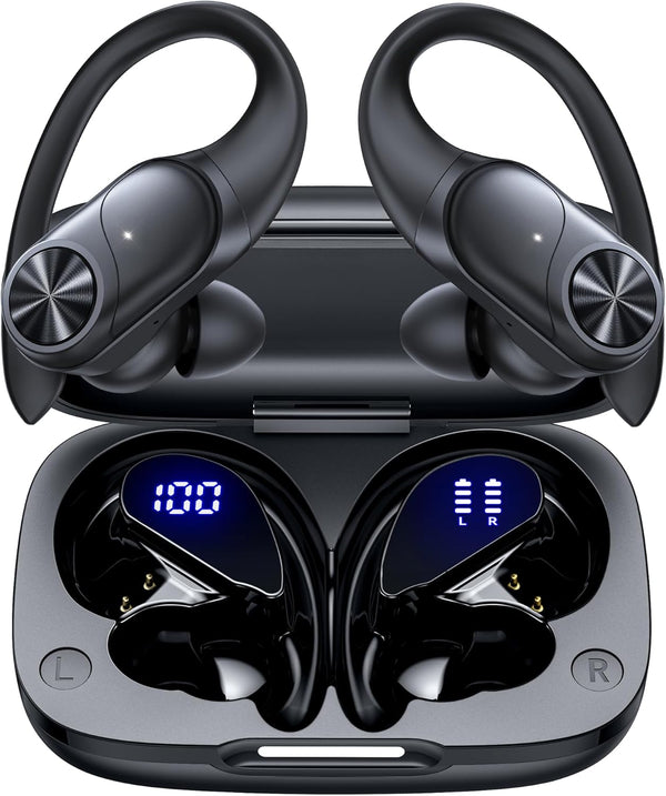 PocBuds Bluetooth Headphones Wireless Earbuds, 80hrs Playtime, Digital Display Sports Ear Buds with Earhook