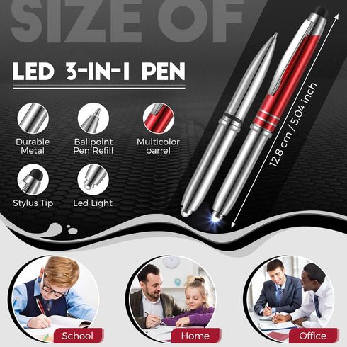 5 Pieces Stylus Pen for Touchscreen Devices Multi-Function Capacitive Pen with LED Flashlight Writing Pens with Ballpoint 3 in 1 Metallic Pens with Light (Red)