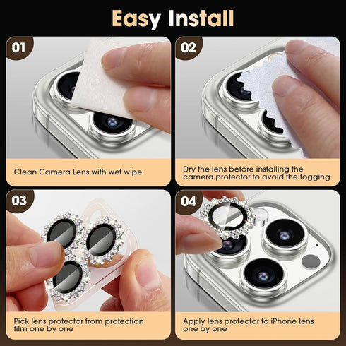 Xfilm for iPhone 16 Pro/16 Pro Max Camera Lens Protector, Stylish Diamond Ring Design, Scratchproof Protector