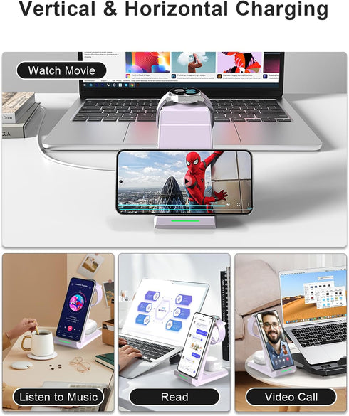 ADADPU 3 in 1 Wireless Charger for Samsung, Charging Station Dock for Multiple Devices, Compatible with Galaxy S24