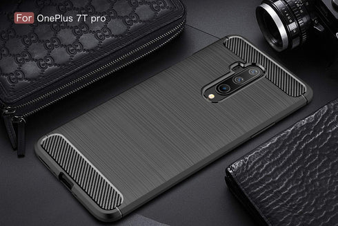 Case Compatible with OnePlus 7T Pro, Carbon Fiber Texture Design Cover, Anti-Scratch Shock Absorption