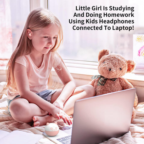 Headset Bluetooth Kids Earbuds, Pink Wireless Earbuds for Girls and School Classroom Earpods Small Ears Headphone