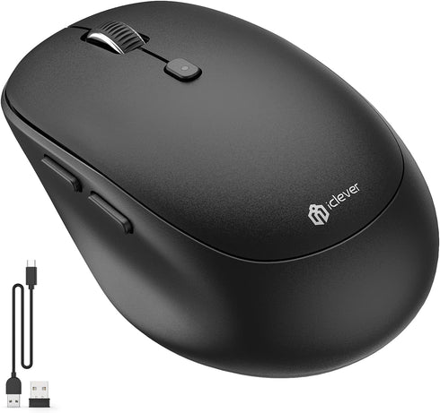 iClever MD165 Dual Mode Wireless Mouse, Bluetooth Type-C Rechargeable, 2.4G Wireless Computer Mice with USB Receiver