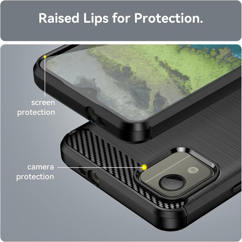 Shockproof Carbon Fiber Jacket Phone Case for Nokia C110, Scratch Resistant Soft TPU, Black