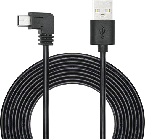 Right Angle Dash Cam Power Cord 11.5FT, 90 Degree Mini USB Charging Cable 24AWG for Garmin Nuvi GPS, Canon Camera, Dash