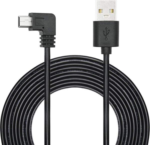 Right Angle Dash Cam Power Cord 11.5FT, 90 Degree Mini USB Charging Cable 24AWG for Garmin Nuvi GPS, Canon Camera, Dash
