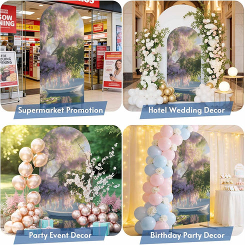 Jnbasdffb 7.2 Forest Flowers Wedding Arch Cover,Stretchy Spandex Arch Backdrop Stand Covers FT,Pink Green Oil Painting