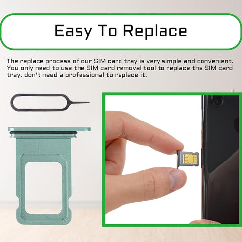 iPhone 11 Green SIM Card Slot Replacement, Single SIM Version Card Tray Holder Adapter with Waterproof Rubber Ring