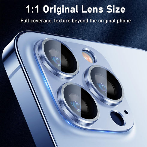 UniqueMe Camera Lens Protector for iPhone 13 Pro/Pro Max - Sierra Blue, Metal Ring, Strong Drop Protection, Tempered