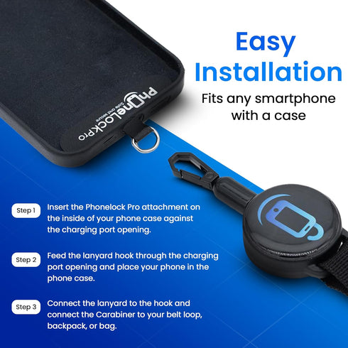 PhoneLockPro Retractable Anti-Theft Phone Holder with Belt Clip Durable Stainless Steel and Zinc Alloy Perfect