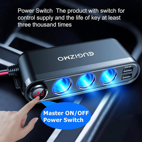 12V Car Cigarette Lighter Socket, 200W 3 Socket Plug Splitter, USB Charger Adapter, 12 Volt Power Outlet with Eyelet