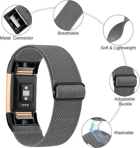 Stretchy Nylon Solo Loop Band for Fitbit Charge 2, Adjustable Soft Elastic Braided Sport Straps Replacement Wristband