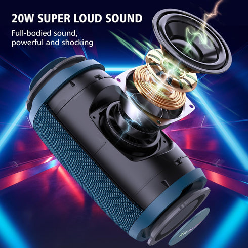 ZEALOT Bluetooth Speaker, Portable Wireless, IP67 Waterproof, 20W Loud Stereo Sound, Dual Pairing, Blue