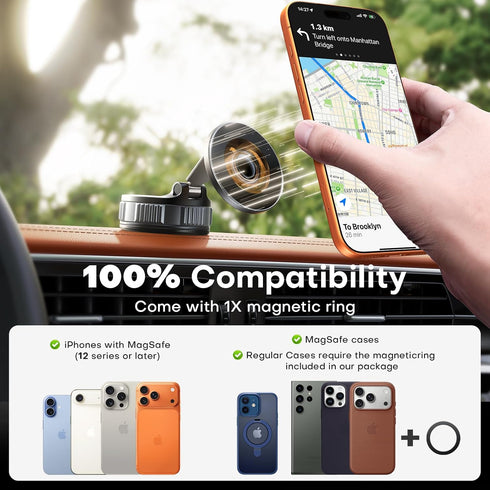 Peerock 360Adjustable 17/16/15/14/13/12 Car Phone Holder, Magnetic Phone Holder for Car, Foldable Suction Cup Phone