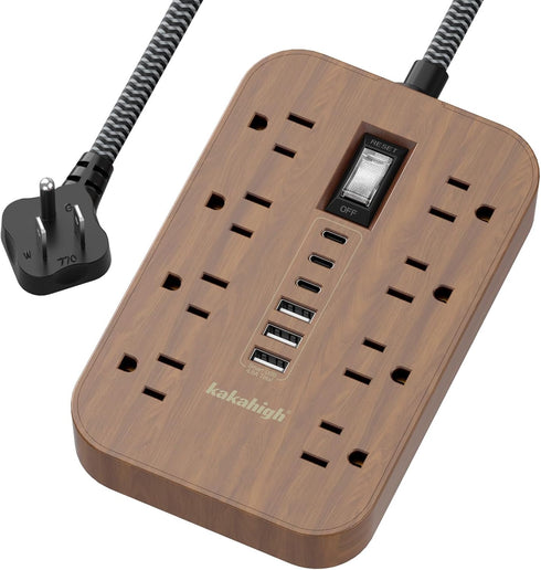 kakahigh Walnut Power Strip with USB Ports - 5 FT Wood Power Strip,