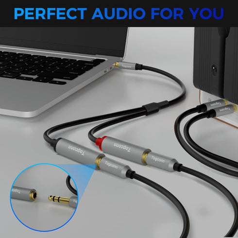 Togconn 1/8 Inch 1/4 Inch 0.6 Feet,3.5mm 2 6.35mm to Dual Audio Y-Splitter Cable TRS Stereo Male to X TS Mono Female Y