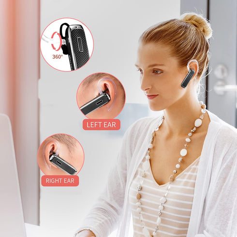 Bluetooth Headset, Hands-Free Wireless Earpiece with 18 Hours Playtime and Noise Cancelling Mic for iPhone Samsung