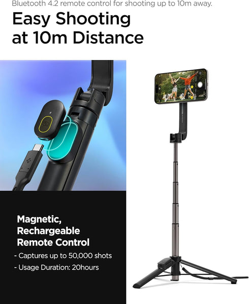Spigen S571W (MagFit) MagSafe Selfie Stick Tripod Stand with Bluetooth Remote Control, Compatible with MagSafe Phones