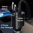 120W Retractable USB C Car Charger, 4-in-1 with 2.6ft Type C Cable, QC 3.0 & PD 3.0 Super Fast Charging for iPhone