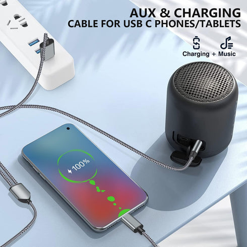 USB C to 3.5mm Car Aux Cable, 2 in 1 USB C to 3.5mm Stereo Aux Headphone Jack Cable with USB C Charging