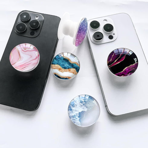 Clear Crystal Collapsible Expanding Mobile Phone Grip Stand Holder for Smartphones (White Wave)