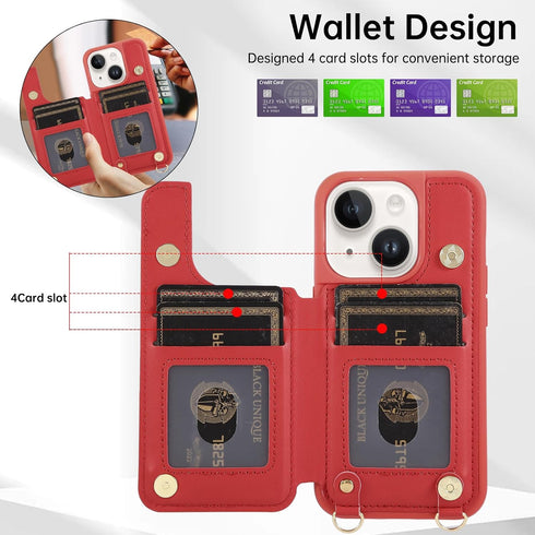 KYFSJPT 12/12 Pro(6.1") Crossbody Wallet Case for iPhone with Detachable Strap - PU Leather Flip Folio with Card Slots