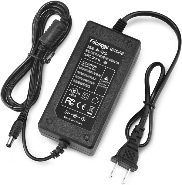 Facmogu 60W 12V 5A AC/DC Power Adapter, 100-240V AC to DC 12V 5A Power Supply, 60 Watts Switching Power Adaptor