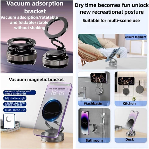 Generic 361 Vacuum Magnetic Car Phone Holder Adjustable Foldable Portable Magnetic Phone Holder for Car