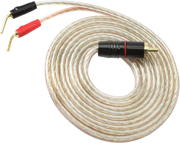 XMSJSIY HiFi RCA to Pin Type Plug Speaker Wire, Gold Plated RCA Male to Dual Pin Plug 2mm Speaker Cord Connector (2 M)