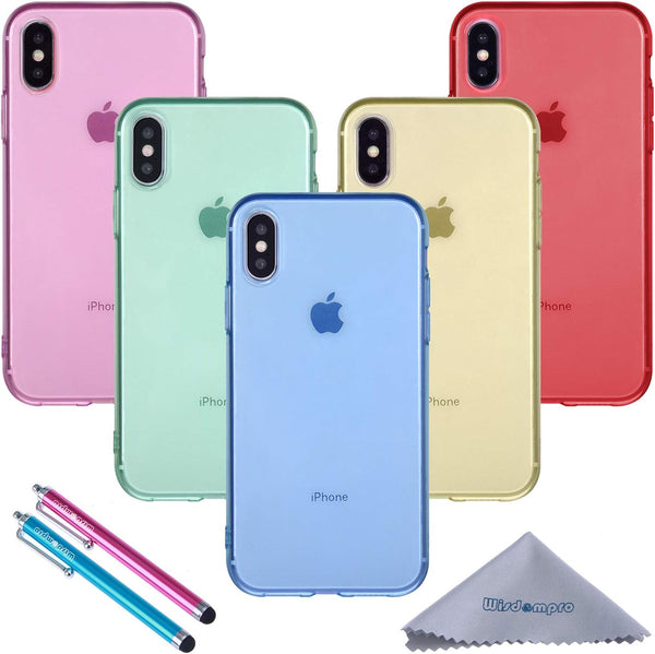 Wisdompro Case Bundle of 5 Pack for iPhone Xs, X - Extra Slim Jelly Soft TPU Gel Protective Cover (Blue, Aqua Blue, Hot