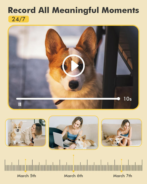 Dzees 2K Indoor Security Pet Camera, No Subscription, 360° WiFi with MagicPix Night Vision, 2-Way Audio, Motion Tracking