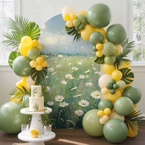 Jnbasdffb 6.6 Spring Floral Wedding Arch Cover,Stretchy Spandex Arch Backdrop Stand Covers FT,Whit Green Flowers Modern