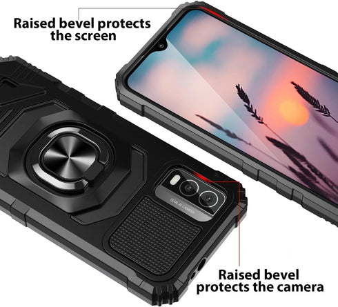 TJS Nokia C210 Case with Tempered Glass Screen Protector, Heavy Duty Drop Protection (Black)