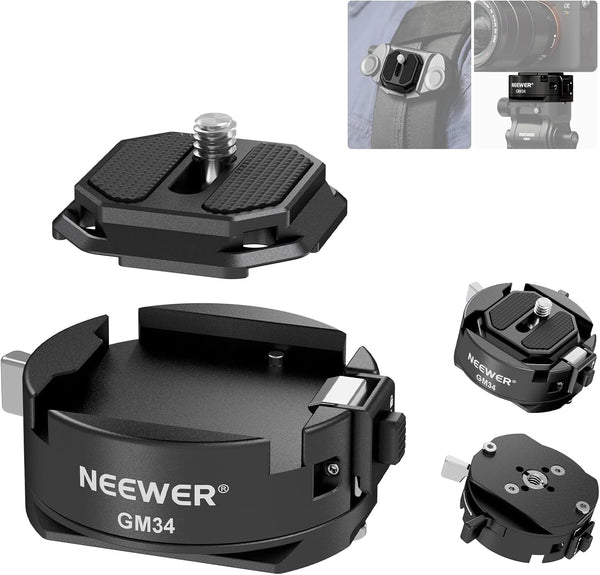 Neewer GM34 Camera Quick Release Plate Kit, Auto Lock Square QR Mount Plate with Arca Type Clamp Base