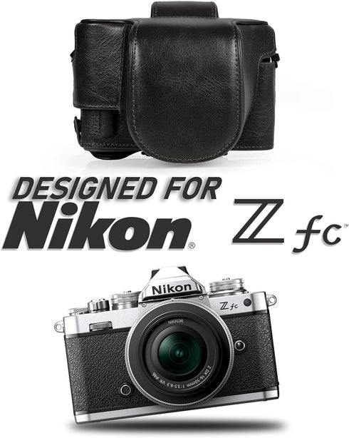 MegaGear MG2010 Ever Ready Genuine Leather Camera Case for Nikon Z fc (16-50mm) - Black
